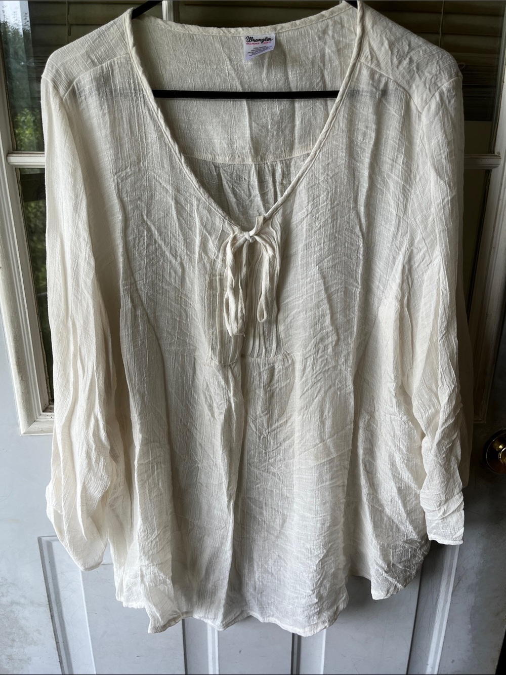 Wrangler Cream Tie-Neck Peasant Tunic